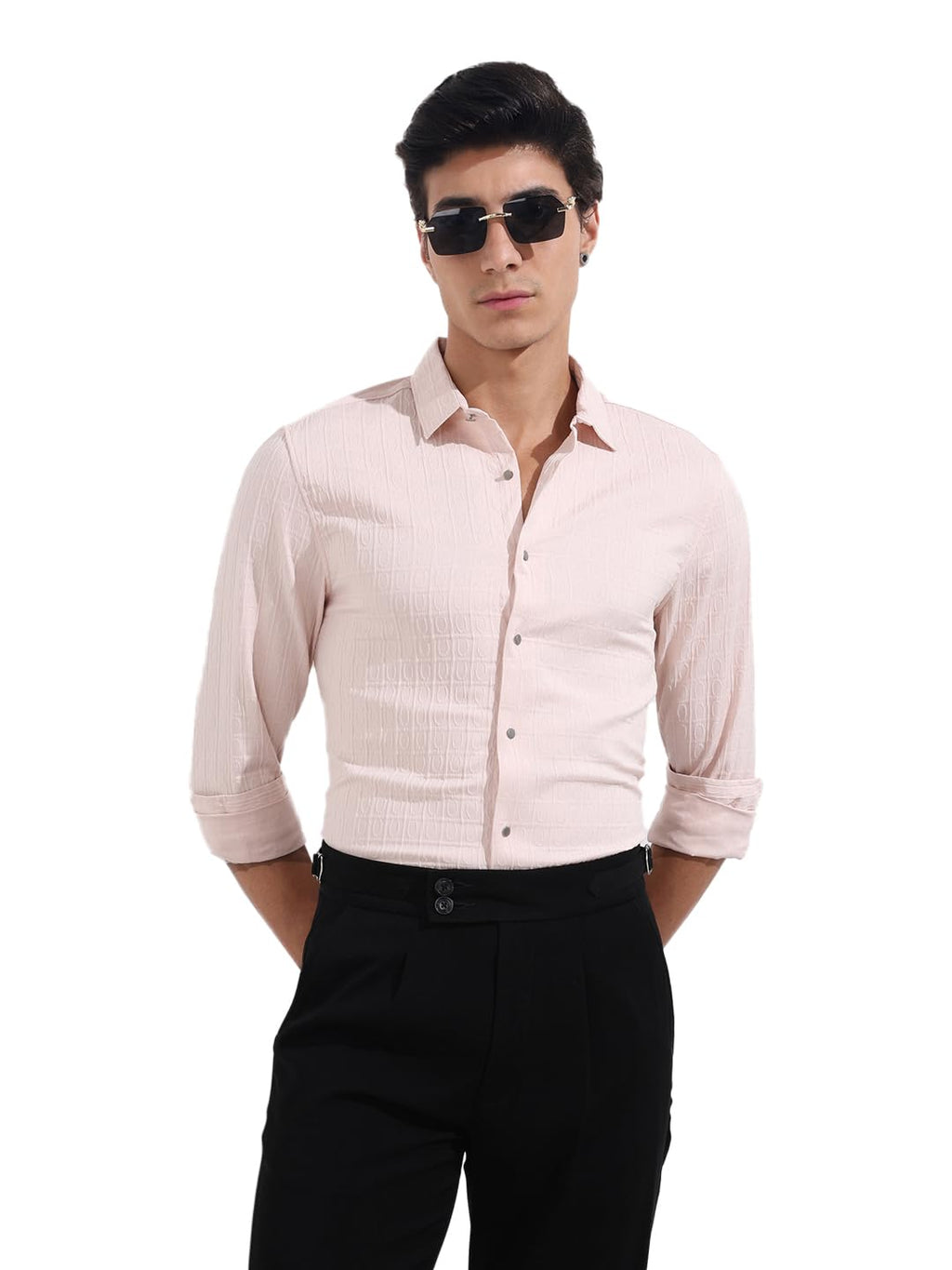 The Indian Garage Co Mens Regular Fit Textured Cutaway Collar Full Sleeves Party Sweater