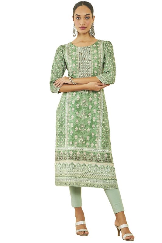 Soch Women Muslin Floral Print Straight Kurta with Beadwork