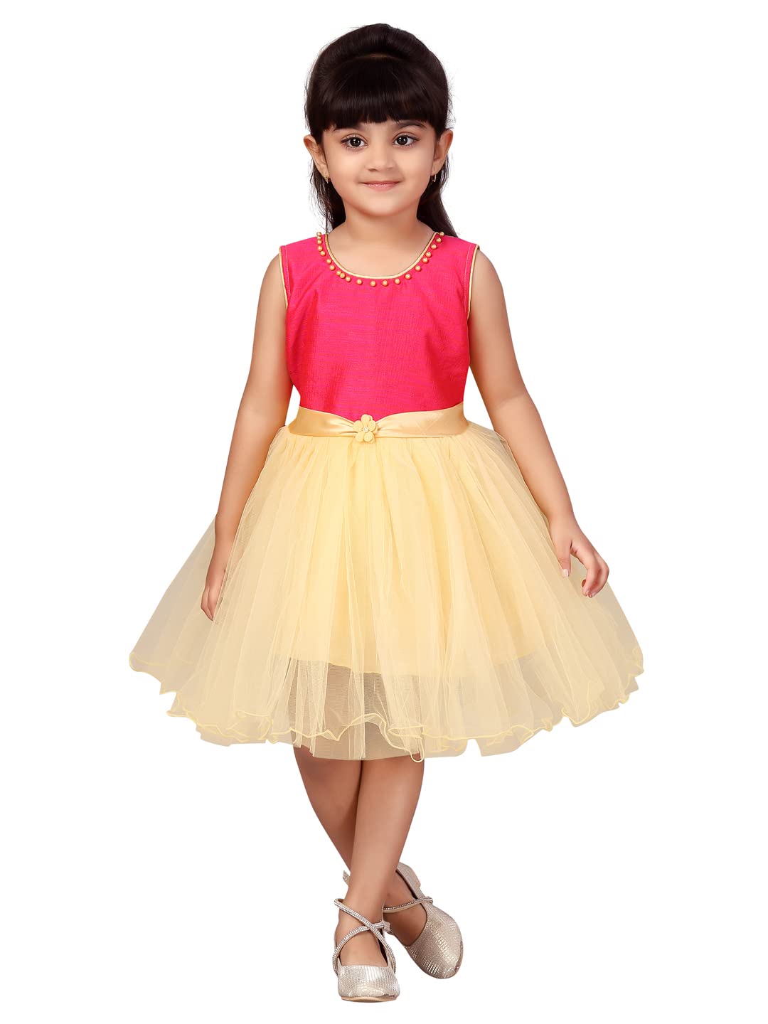 Aarika Girls Net Fit and Flare Knee-Length Dress (FK-SHM-1505_Rani