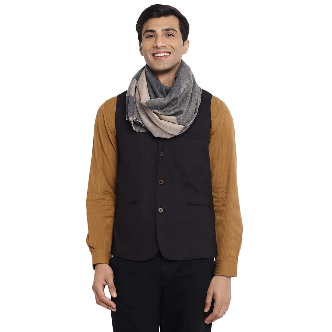 Fabindia Beige Wool Blend Woven Stole | Free Size | 2.25M X 70Cm