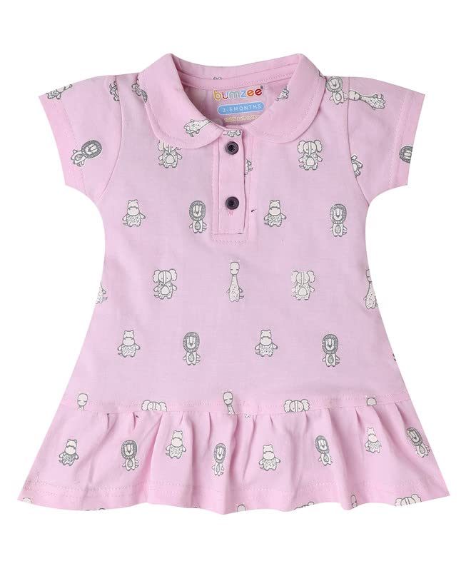 BUMZEE Pink Girls Half Sleeves Frock Age - 6-12 Months