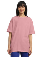 Juneberry Pure Cotton Oversized Baggy Fit Half Sleeve Drop Shoulder Plain Solid Round Neck T-Shirt For Women (Jb_Os_100_Pink66_X