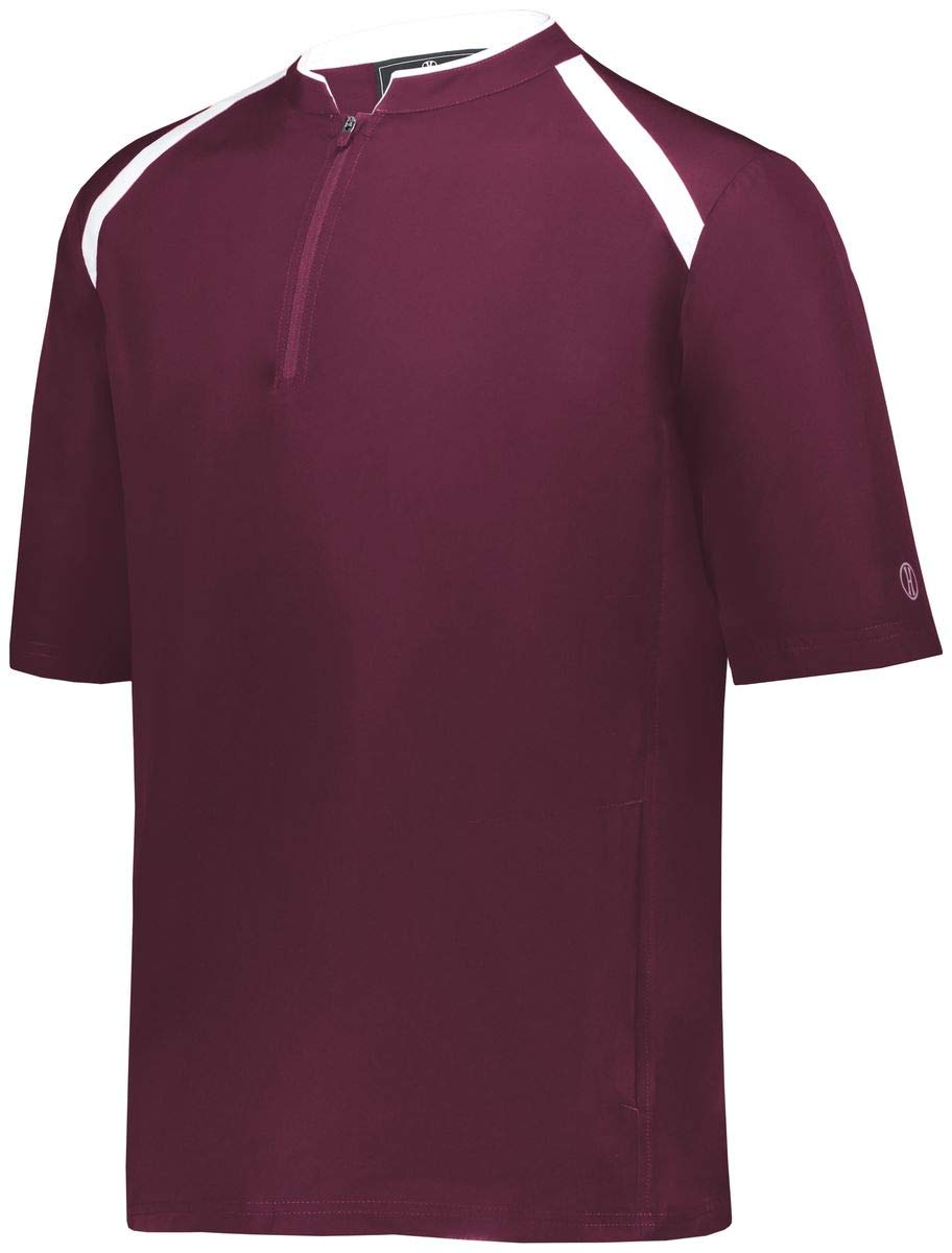 Holloway Mens Standard Clubhouse Short Sleeve Pullover Cage Jacket, Maroon/White