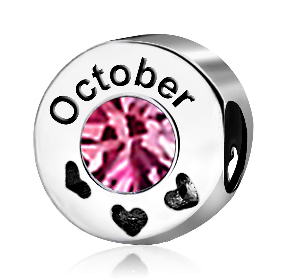JMQJewelry I Love You Moon to the moon and back Birthday Birthstone October Pink Signature Fits Pandora Charms for Bracelsets Sk