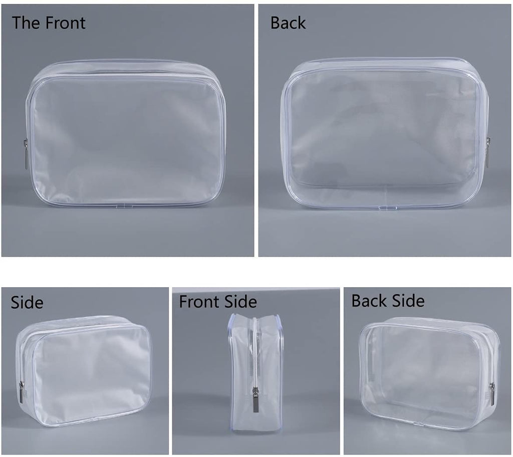 3 Pack Clear Plastic Zippered Toiletry Carry Pouch TSA Approved Toiletry Bag Portable Cosmetic Makeup Bag for Vacation, Bathroom