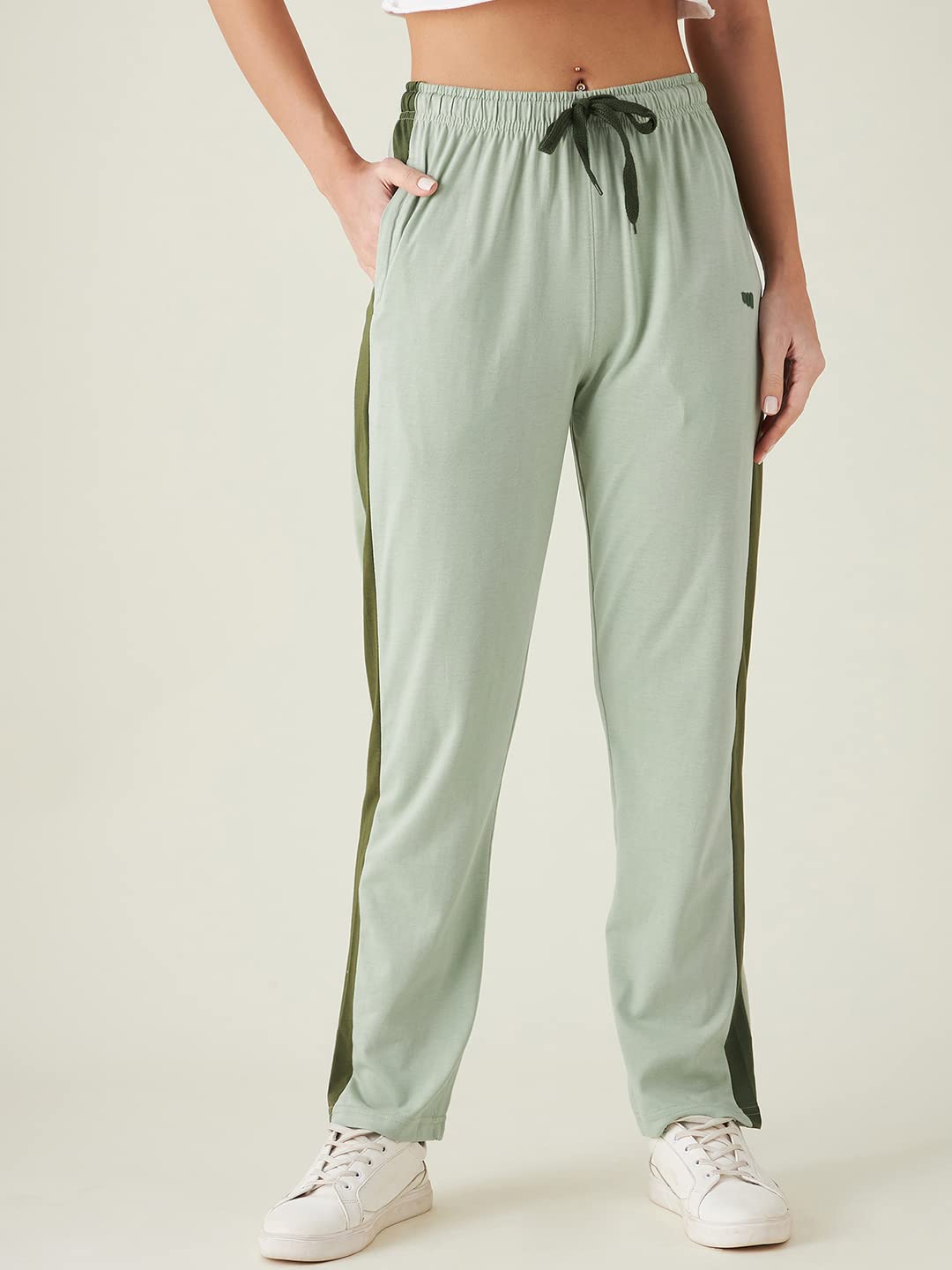 Modeve Striped Women Green Track Pant