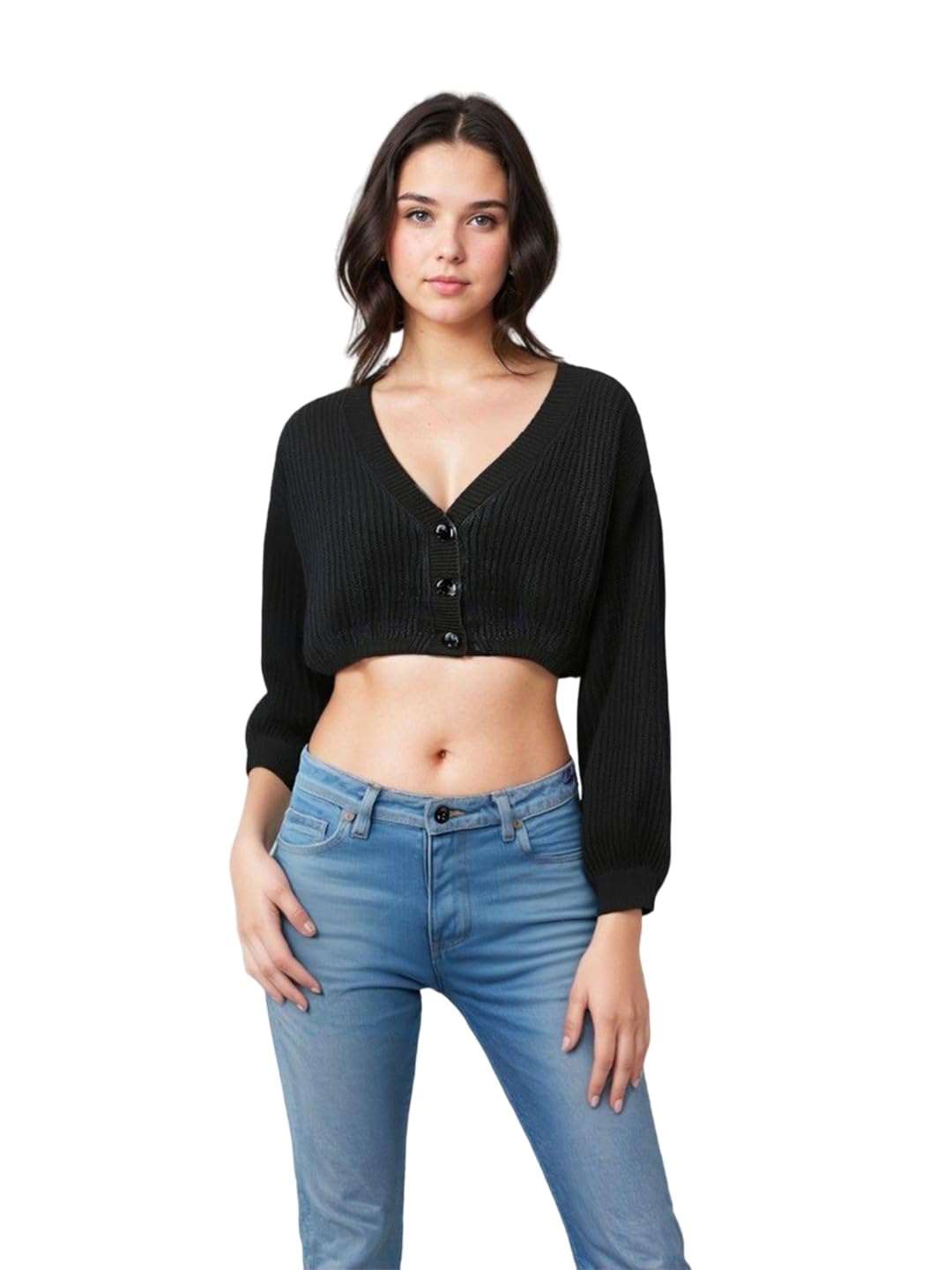Kotty WomenS Sweater For Winters Woolen Full Sleeve V Neck(Black,M)