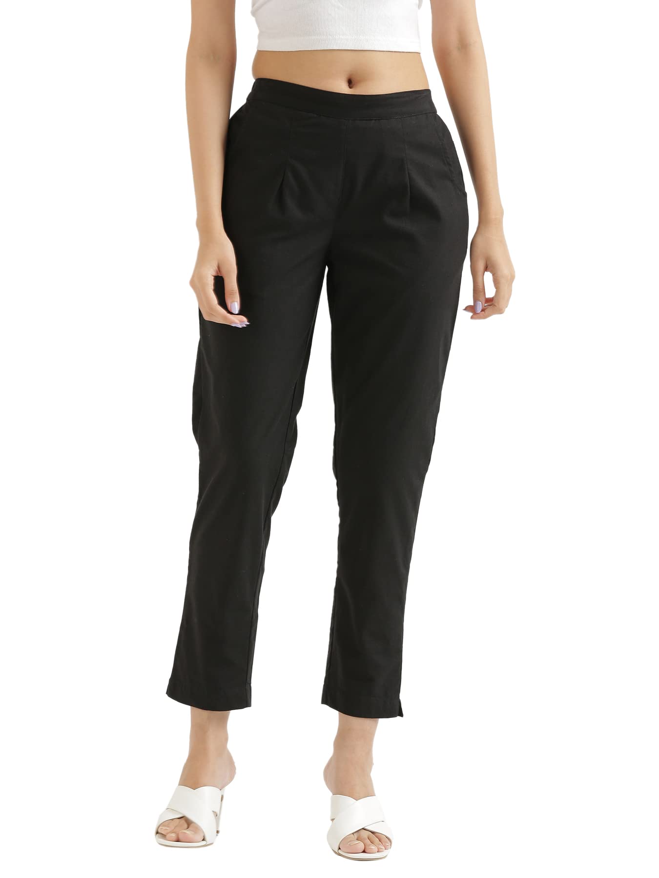 Digital Shopee Women Cotton Pant Stretchable Regular Slim Fit Trouser | Pocket Pants For Office | Cotton Casual Pant For WomenS
