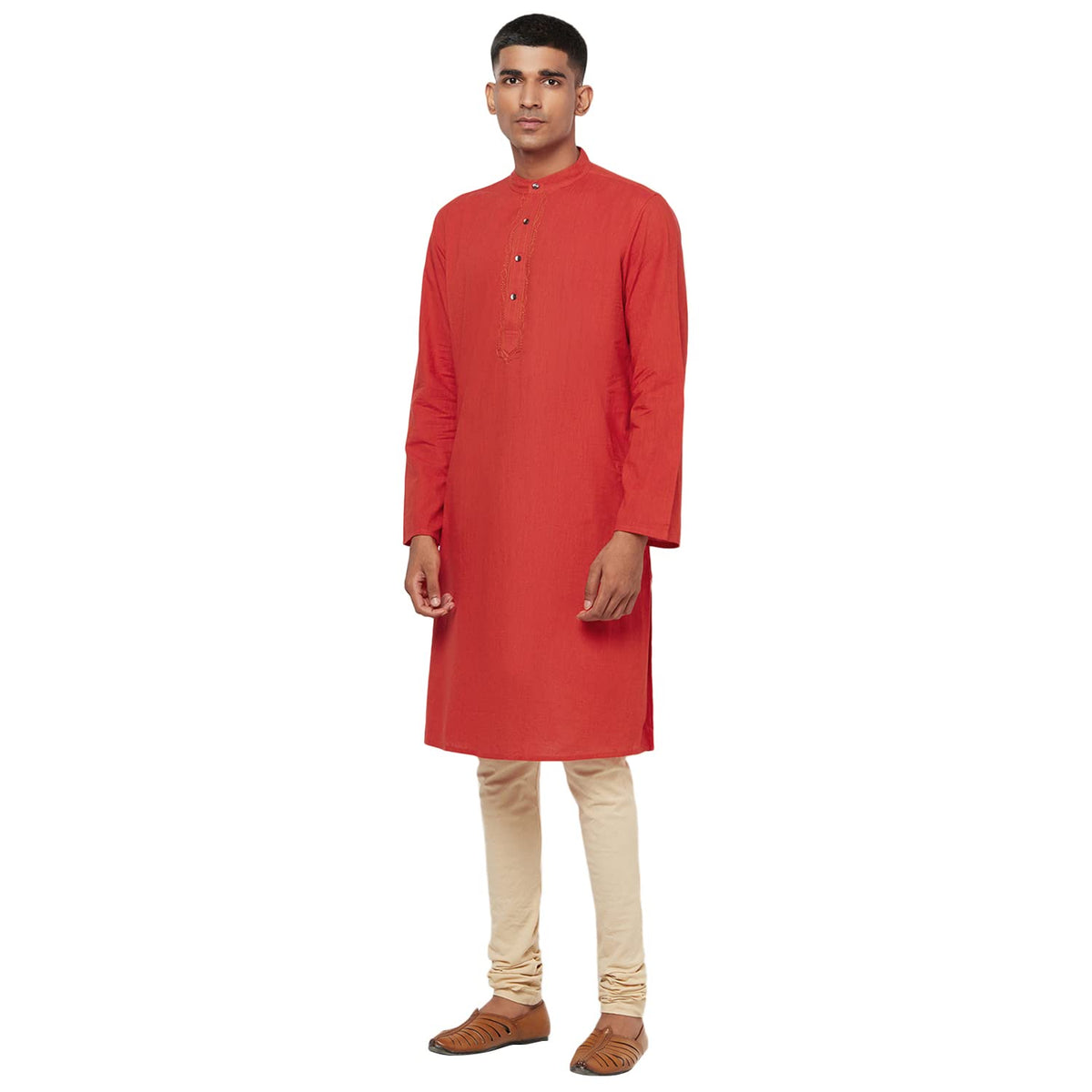 Fabindia Men Nagari Lucknavi Long Kurta Cotton_M Rust