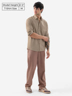 The Souled Store Mudbrown Men and Boys Long Sleeve Collared Neck Button Front Solid Regular Fit Cotton Textured Shirts