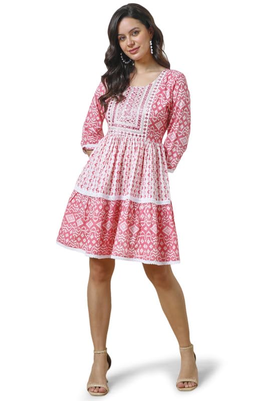 Soch Women Cotton Ikat Print Dress with Sequins Work