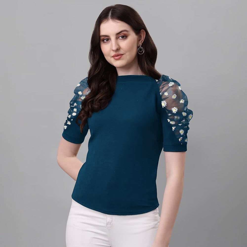 Noble Monk WomenS Solid Stretchable Top | Round Neck Half Sleeve | Regular Fit Top For Women