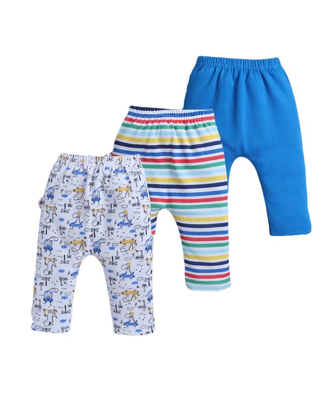 BUMZEE Baby Boys Cotton Diaper Pants/Leggings/Pyjamas Royal Blue & Multi - New Born (Peb10428A-rbl)