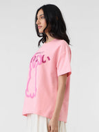The Souled Store Oversized T-Shirt: Bunny Women and Girls Short Sleeves Round Neck Pink Embroidered Cotton Oversized T-Shirts