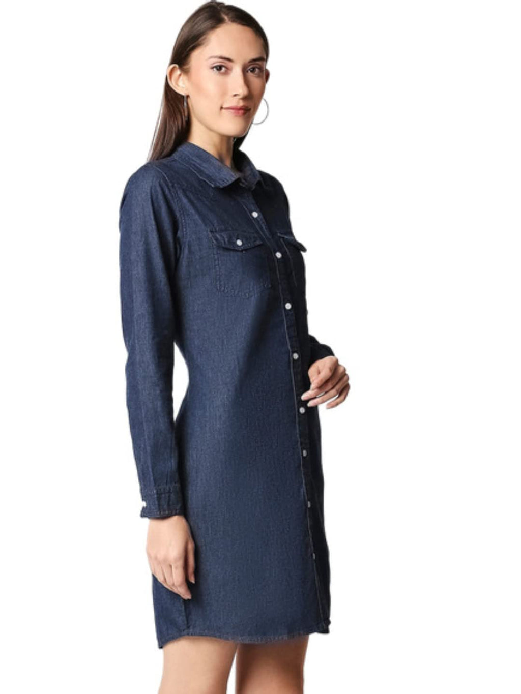 High Star Women'S Cotton Mini Shirt Dress (Wddrs869_Blue