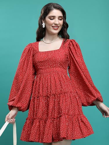 Ketch WomenS Cotton Blend Flounce Sleeve Short Dress Above The Knee Khj6000574_Red