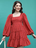 Ketch WomenS Cotton Blend Flounce Sleeve Short Dress Above The Knee Khj6000574_Red