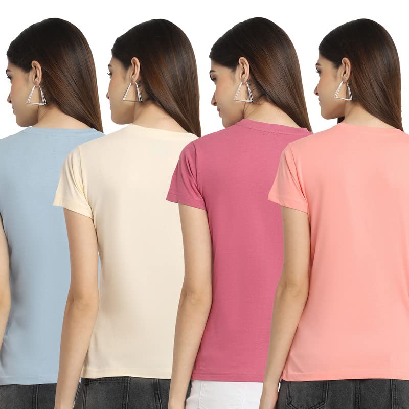 Preneum Womens Cotton Regular Fit Latest Graphic Stylish Printed Short Sleeves Casual T-Shirt || Latest Trendy & Style (Pack 4)