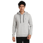 Turtle Men Poly Cotton Grey Melange Plain Regular Fit Full Sleeve Casual Hooded Sweatshirt
