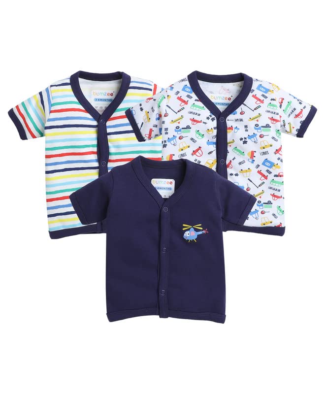 BUMZEE Navy & Multi Boys Half Sleeves Jablas Pack of 3 Age - 9-12 Months (Peb8213E-nbl.mlt)