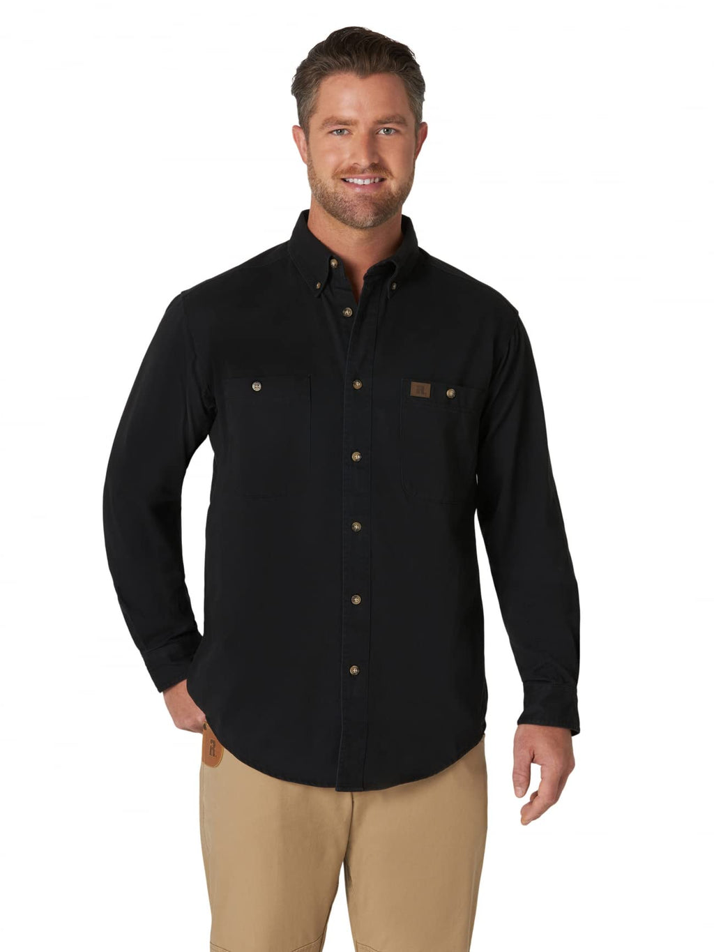 Wrangler Riggs Workwear Men's Logger Twill Long Sleeve Workshirt, Black, Medium