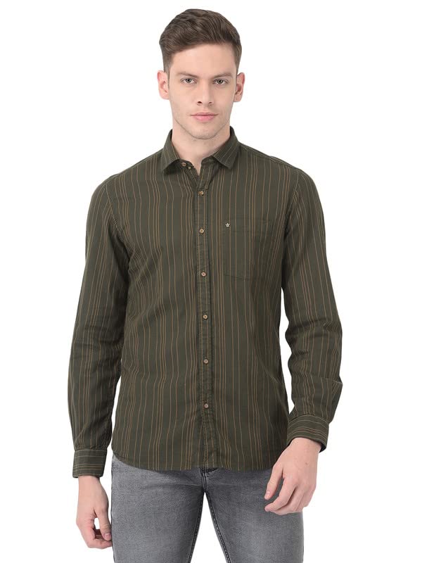 Turtle Men Cotton Green Slim Fit Striped Shirts