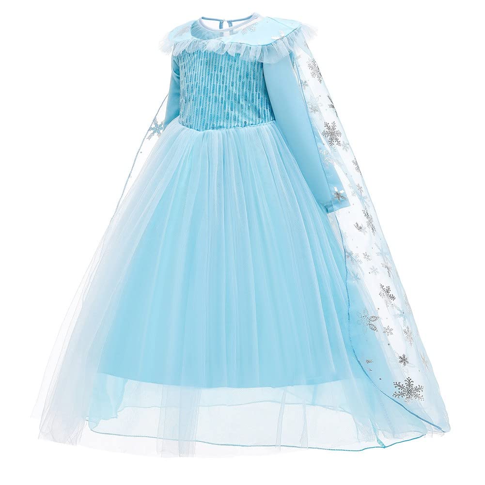 REXREII Girls Frozen Elsa Princess Dress Long Sleeves Halloween Costume Christmas Birthday Evening Party Ball Gown w/Accessories