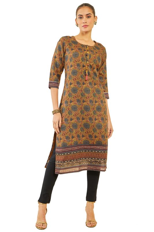 Soch Women Polyester Kurta with Kalamkari Print and Tassels