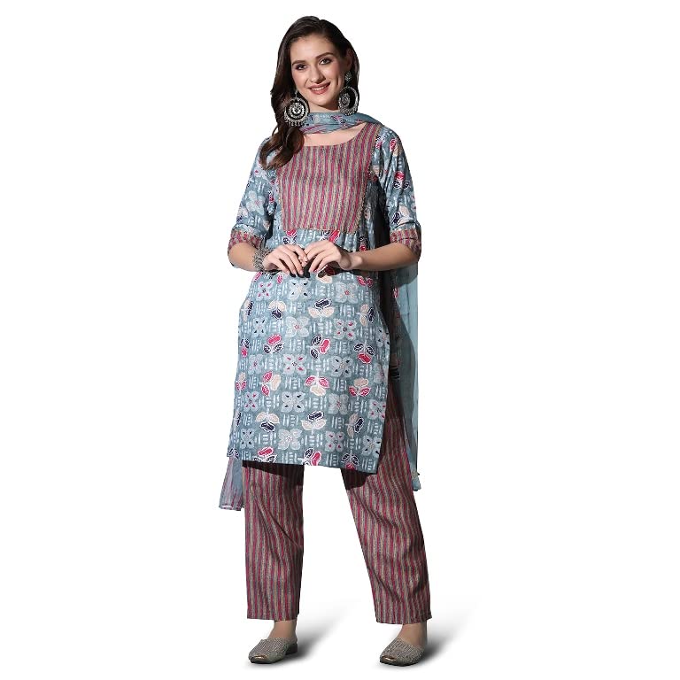Om Sai Latest Creation Kurta Set For Women | Cotton Stitched Lace Detailing Floral Hand Block Print Straight Kurta Set | Cotton 