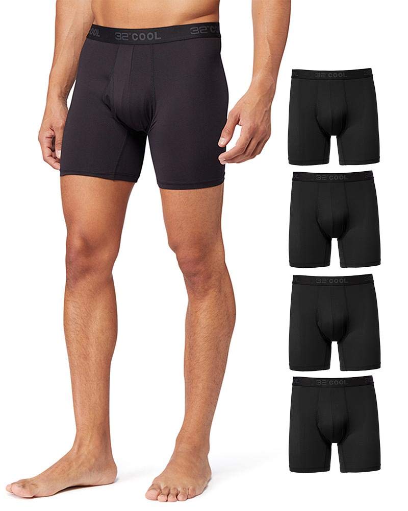 32 DEGREES COOL Mens 4-PACK Active Mesh Quick Dry Performance Boxer Brief, 4 Black, Medium