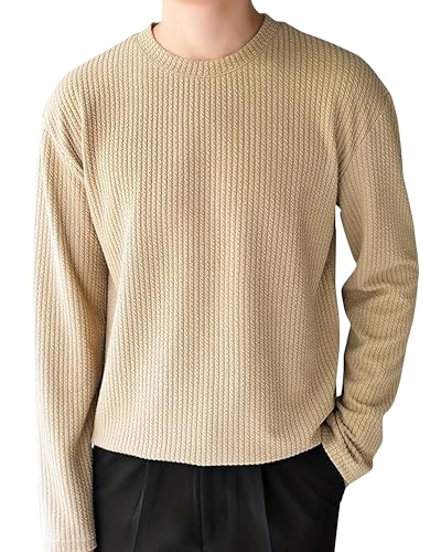 I Enterprise Cotton Blend Regular Fit Round Neck Plain Solid Full Sleeve T-Shirt For Men & Boys Color :- Beige Size-M