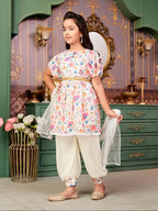 Aarika Girls Ethnic Wear Pink-Cream Colour Floral Print Silk Kurti Patiala Set (4-13 Years)