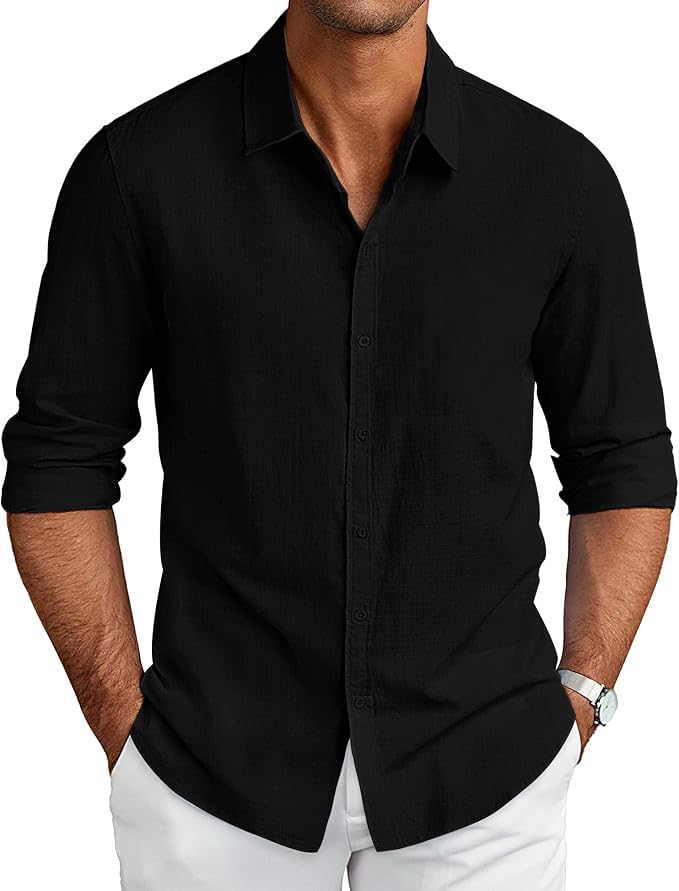 CB-COLEBROOK Mens Long Sleeve Button Down Shirts Casual Cotton Linen Shirts Summer Beach Shirt for Mens Top (in, Alpha, 2XL, Re