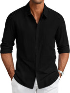 CB-COLEBROOK Mens Long Sleeve Button Down Shirts Casual Cotton Linen Shirts Summer Beach Shirt for Mens Top (in, Alpha, L, Regu