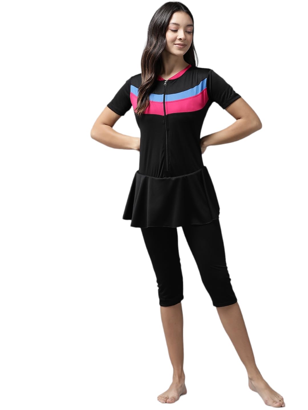Aarika Womens Black Rani Color Nylon Swim Suit (SONATA-W-CHAIN-PAD-BLACK-RANI-42)