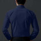 Deelmo MenS Stylish Solid Satin Casual Shirt For Men Full Sleeves| Poly Satin Silk Shirt Navy Blue