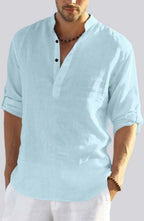 Hemrin Combo Of MenS Cotton Blend Full Sleeve Short Kurta Shirt With Mandarin Collar Pack Of 2