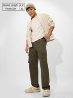 The Souled Store Solids: Olive Green Blue Men and Boys Camo Print Regular Fit 100% Cotton Cargo Pants - Lightweight Hiking Jogge