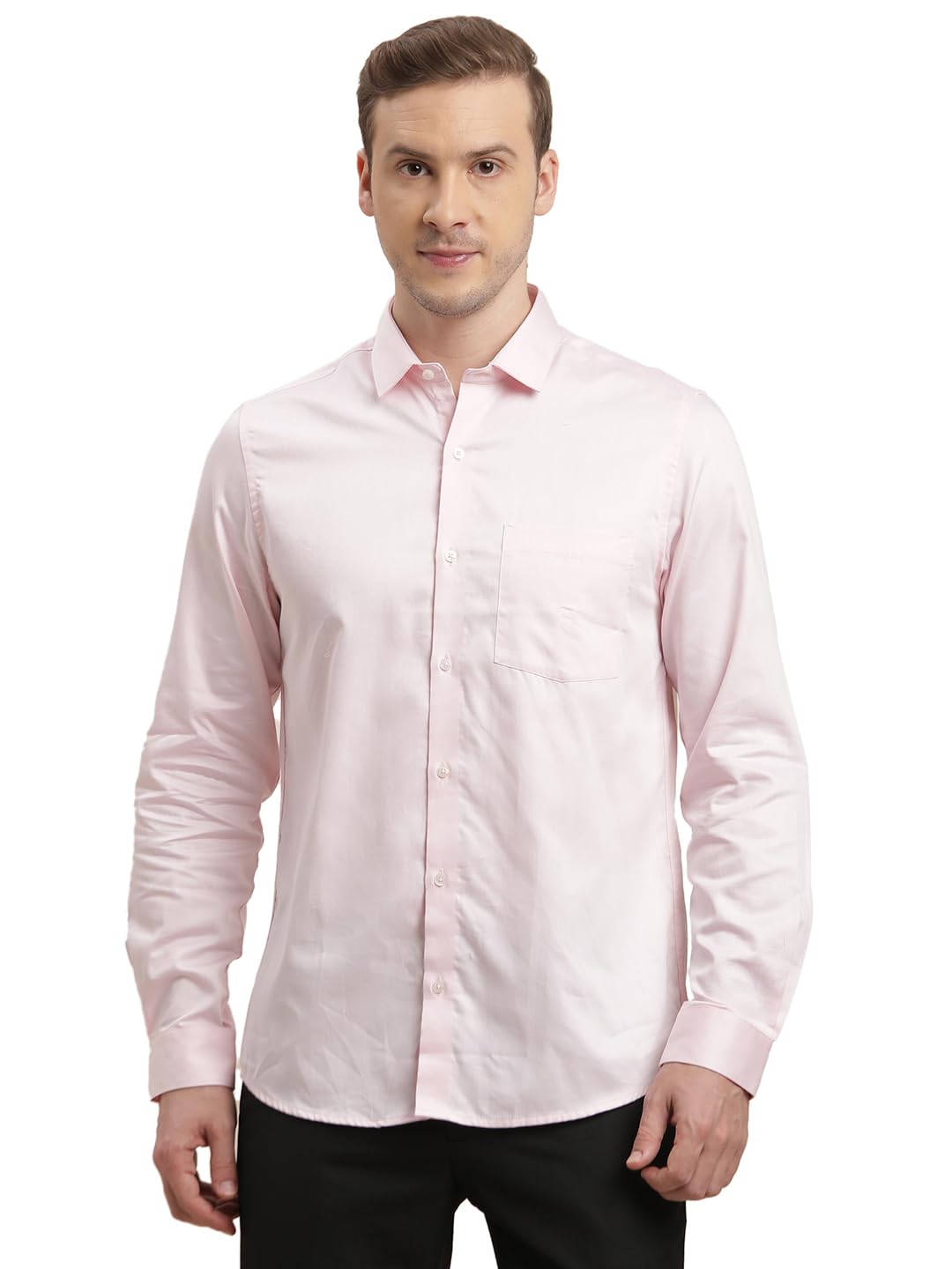 Turtle Men Giza Cotton Slim Fit Light Pink Solid Full Sleeve Formal Shirt