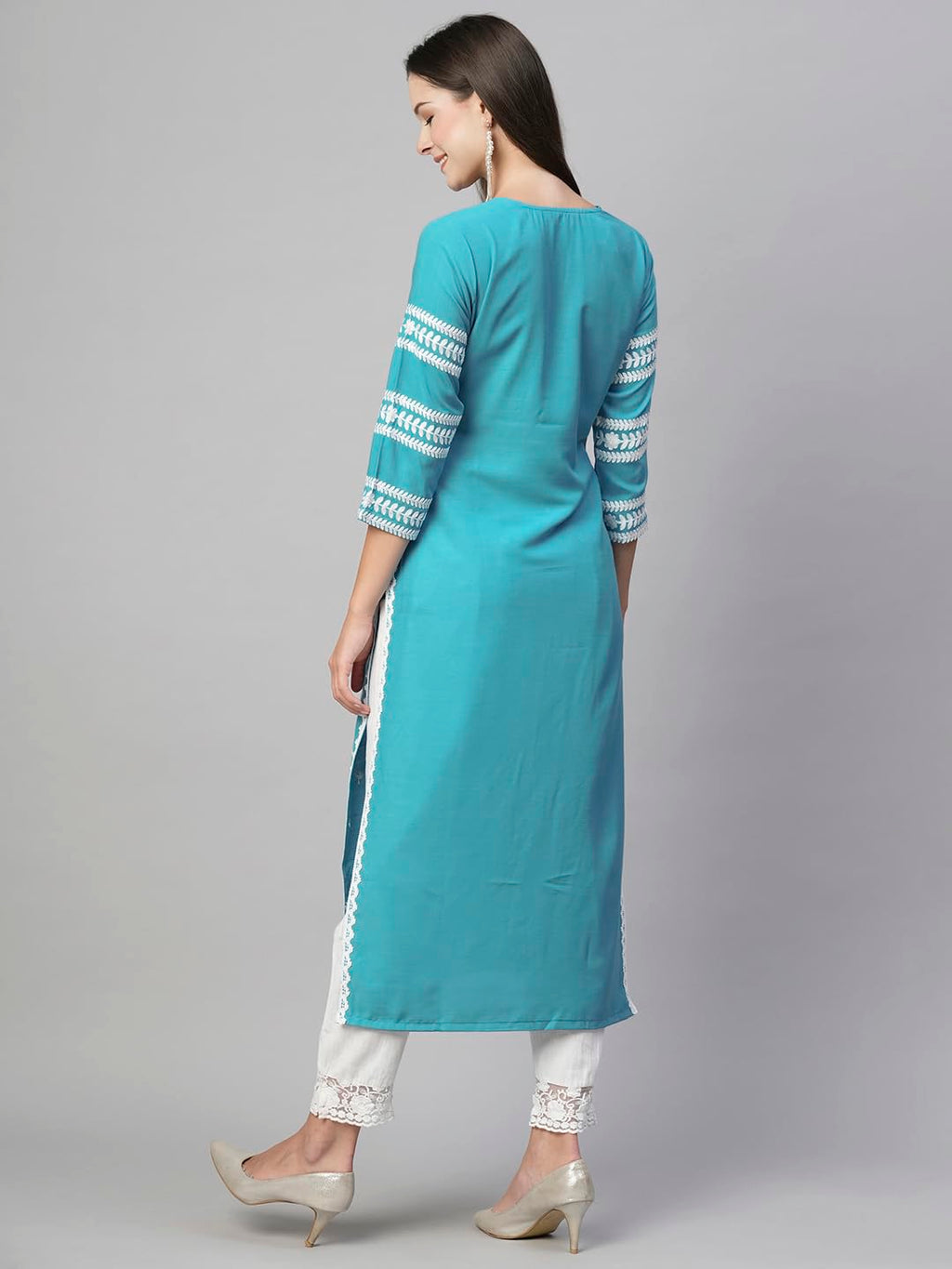 ANNI DESIGNER Womens Cotton Blend Chikankari Embroidered Straight Kurta (STHO-Sky Blue-NW_XL_Sky Blue_X-Large)