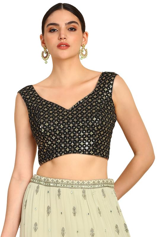 Soch Women Sequinned Sweetheart Neck Georgette Padded Blouse