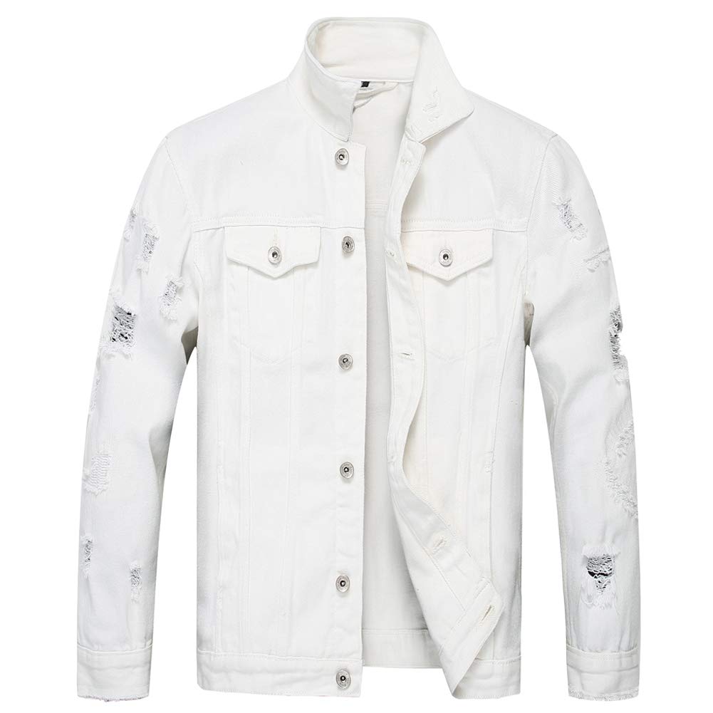 LZLER All White Jeans Jackets for Men Button Down Slim Fit Fashion Design Motocycle Biker Denim Jackets xxl