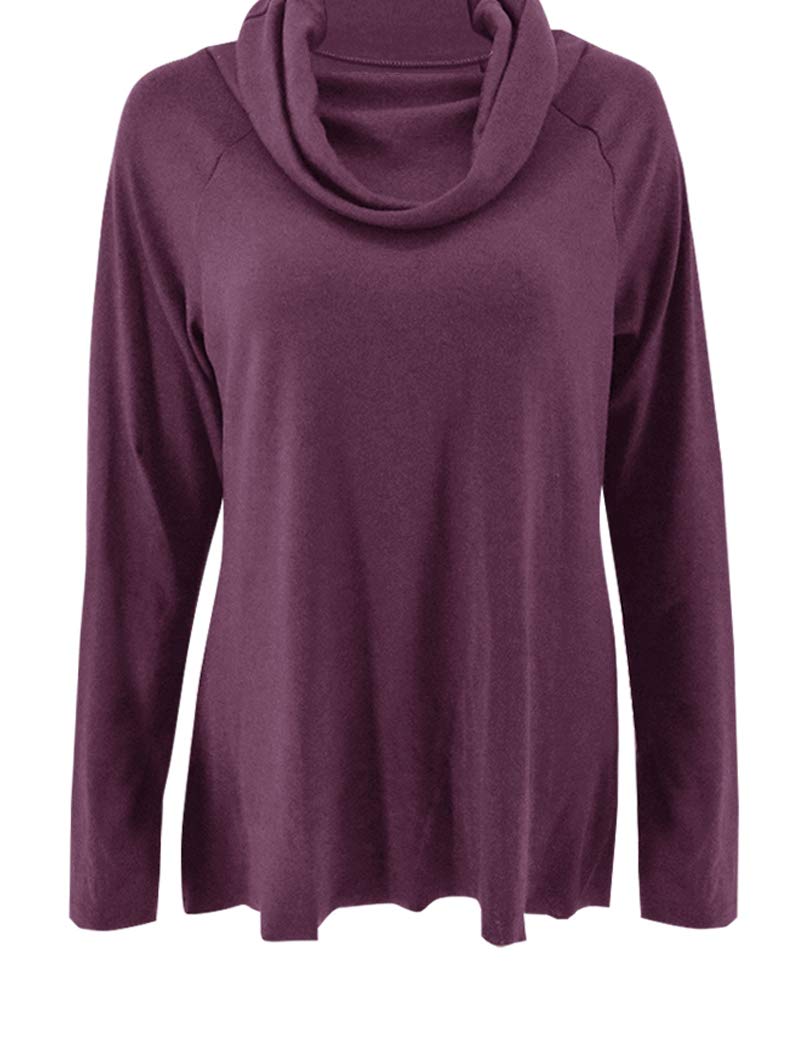 Minclouse Women's Long Sleeve Cowl Neck Sweater Pullover Turtleneck Casual Loose Sweatshirts Tunic Tops (X-Large, A-Purple)