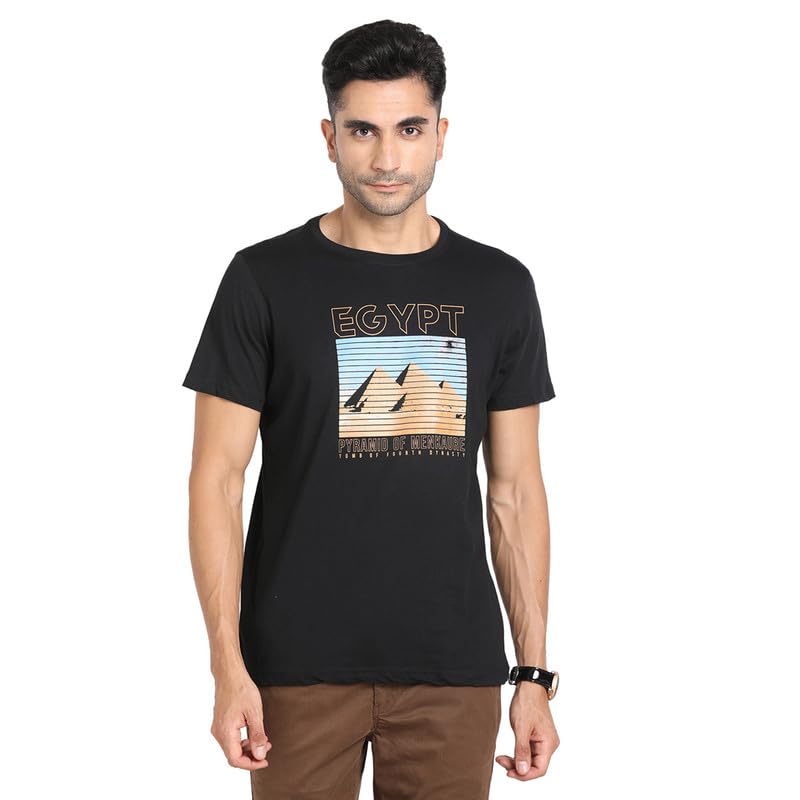 Turtle Men 100% Cotton Chest Printed Black Round Neck Half Sleeve Tshirt