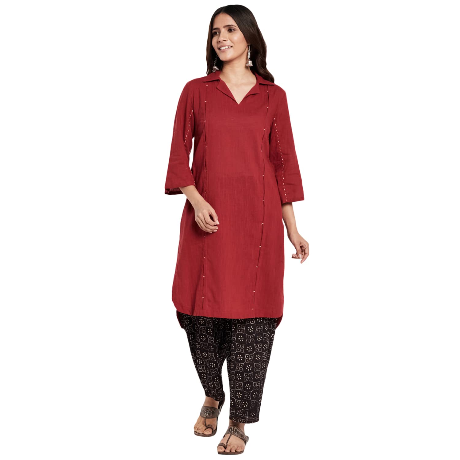 Fabindia Women'S Cotton Printed 2 Piece Kurta Set (Maroon-Xs-10705234)