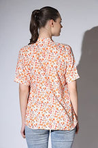 Greciilooks Western Top For Women - Woven Flower Printed Design & Split V Neck Short Stand Collar Top For Girls Suitable For Wor