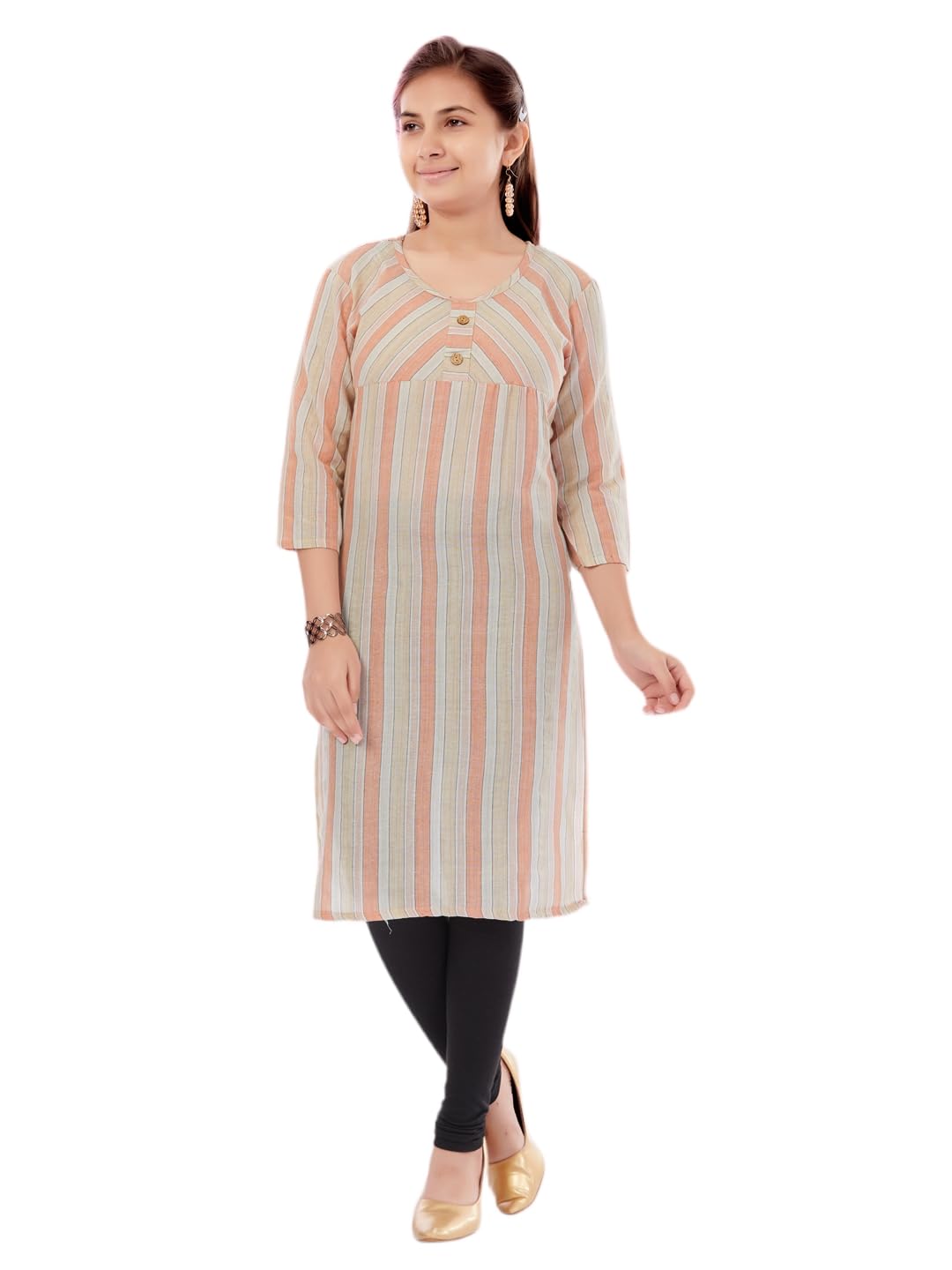 Aarika Girls Peach Colour Cotton Striped Kurti (Kurti-A-12-Peach-32)