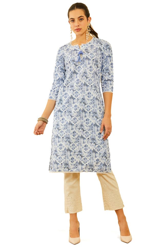 Soch Women Poly Cotton Embroidered Kurta with Tassels