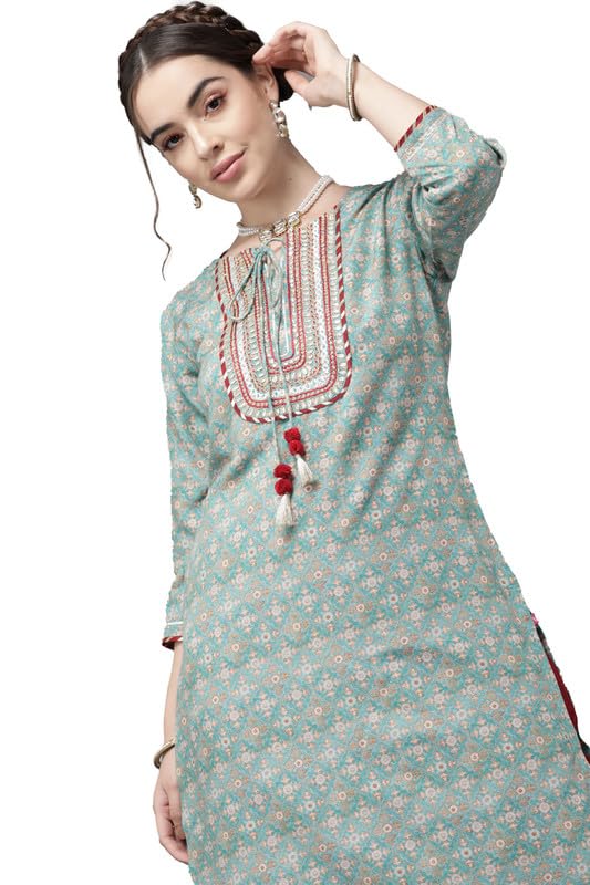 Varanga WomenS Sea Green Floral Embroidered Kurta  Ethnic, Stylish & Comfortable - Perfect For Casual & Formal Occasions (Extra