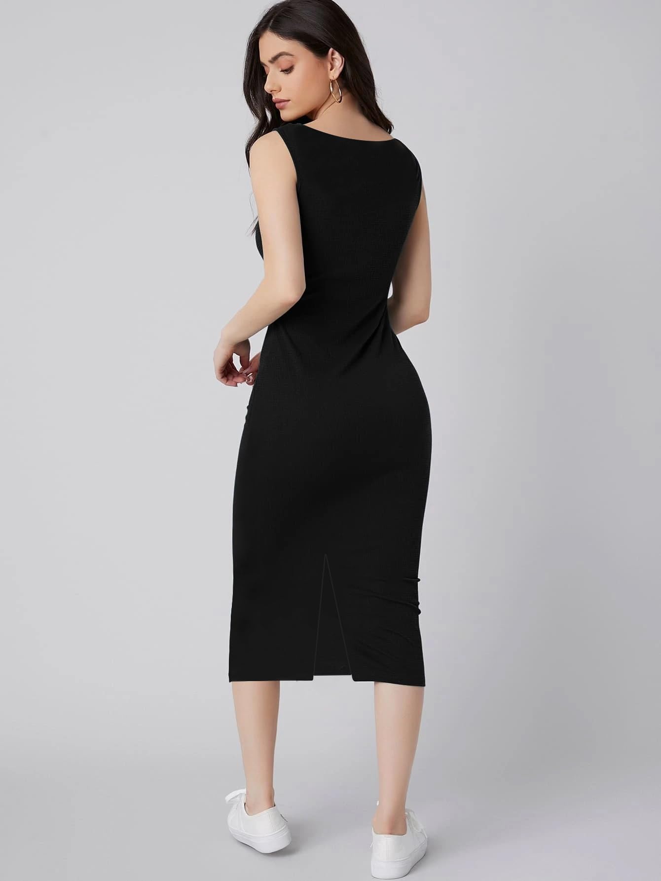 Toochki Dress For Women | Dresses For Women Dress | Black Bodycon Dress | Bodycon Dress | Midi Length Dress | Lycra Bodycon Dres